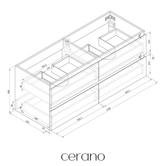 CERANO - Kúpeľňová skrinka Carole + keramické dvojumývadlo Todo - betónovo šedá - 121x49,5x46,5 cm