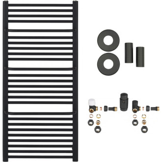 CERANO - Kúpeľňový radiátorový set Antonio - ústredné vykurovanie - bočné pripojenie - 655W - čierna matná - 1180x550 mm mm