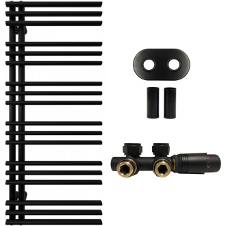 CERANO - Kúpeľňový radiátorový set Burke - ústredné vykurovanie - asymetrické pripojenie 50 mm - 562W - čierna matná - 1200x500 mm
