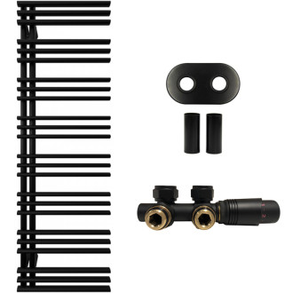 CERANO - Kúpeľňový radiátorový set Burke - ústredné vykurovanie - asymetrické pripojenie 50 mm - 750W - čierna matná - 1600x500 mm