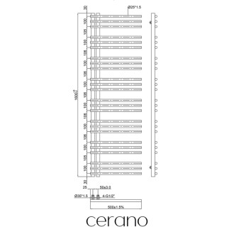 CERANO - Kúpeľňový radiátorový set Burke - ústredné vykurovanie - asymetrické pripojenie 50 mm - 750W - čierna matná - 1600x500 mm