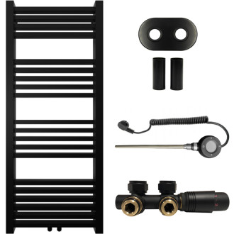 CERANO - Kúpeľňový radiátorový set Franko - kombinované vykurovanie, wifi tyč - stredové pripojenie 50 mm - 300W - čierna matná - 1200x500 mm