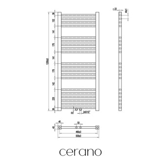 CERANO - Kúpeľňový radiátorový set Franko - kombinované vykurovanie, wifi tyč - stredové pripojenie 50 mm - 392W - čierna matná - 1200x500 mm