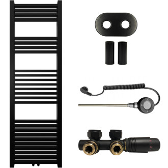CERANO - Kúpeľňový radiátorový set Franko - kombinované vykurovanie, wifi tyč - stredové pripojenie 50 mm - 300W - čierna matná - 1600x500 mm