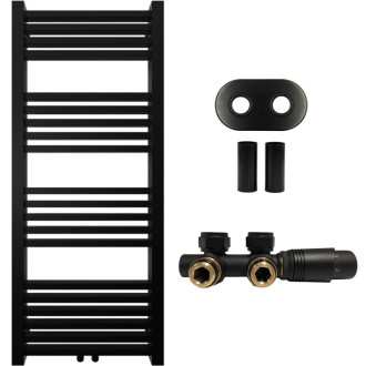 CERANO - Kúpeľňový radiátorový set Franko - ústredné vykurovanie - stredové pripojenie 50 mm - 392W - čierna matná - 1200x500 mm
