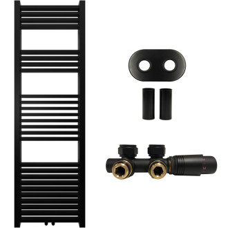 CERANO - Kúpeľňový radiátorový set Franko - ústredné vykurovanie - stredové pripojenie 50 mm - 514W - čierna matná - 1600x500 mm