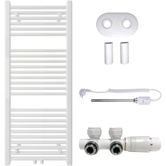 CERANO - Kúpeľňový radiátorový set Lincoln - kombinované vykurovanie, termo tyč - stredové pripojenie 50 mm - 300W - biela lesklá - 1200x500 mm