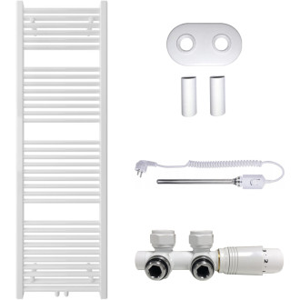 CERANO - Kúpeľňový radiátorový set Lincoln - kombinované vykurovanie, termo tyč - stredové pripojenie 50 mm - 484W - biela lesklá - 1600x500 mm