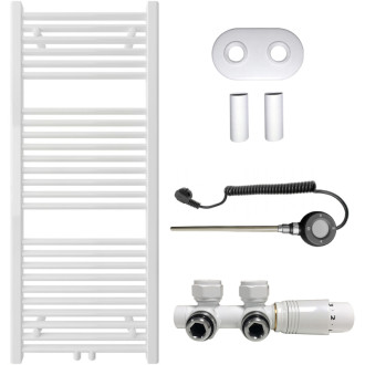 CERANO - Kúpeľňový radiátorový set Lincoln - kombinované vykurovanie, wifi tyč - stredové pripojenie 50 mm - 300W - biela lesklá - 1200x500 mm