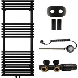 CERANO - Kúpeľňový radiátorový set Luigi - kombinované vykurovanie, wifi tyč - stredové pripojenie 50 mm - 300W - čierna matná - 1200x500 mm