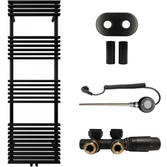 CERANO - Kúpeľňový radiátorový set Luigi - kombinované vykurovanie, wifi tyč - stredové pripojenie 50 mm - 600W - čierna matná - 1600x500 mm
