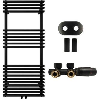 CERANO - Kúpeľňový radiátorový set Luigi - ústredné vykurovanie - stredové pripojenie 50 mm - 545W - čierna matná - 1200x500 mm
