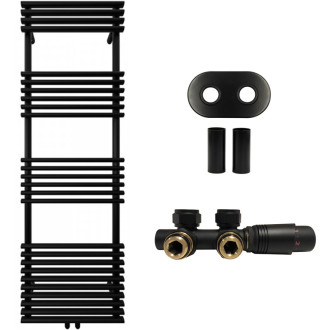 CERANO - Kúpeľňový radiátorový set Luigi - ústredné vykurovanie - stredové pripojenie 50 mm - 713W - čierna matná - 1600x500 mm