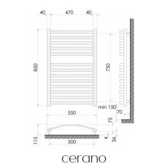 CERANO - Kúpeľňový radiátorový set Paolo - ústredné vykurovanie - bočné pripojenie - 568W - čierna matná - 850x550 mm