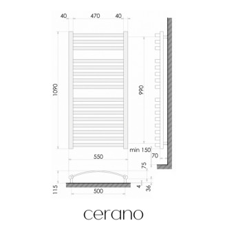CERANO - Kúpeľňový radiátorový set Paolo - ústredné vykurovanie - bočné pripojenie - 604W - čierna matná - 1090x550 mm