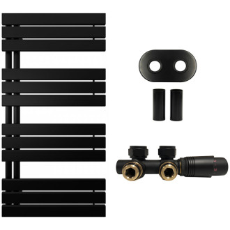 CERANO - Kúpeľňový radiátorový set Theo - ústredné vykurovanie - asymetrické pripojenie 50 mm - 575W - čierna matná - 1200x500 mm