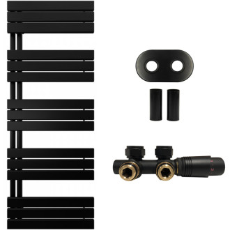CERANO - Kúpeľňový radiátorový set Theo - ústredné vykurovanie - asymetrické pripojenie 50 mm - 812W - čierna matná - 1600x500 mm