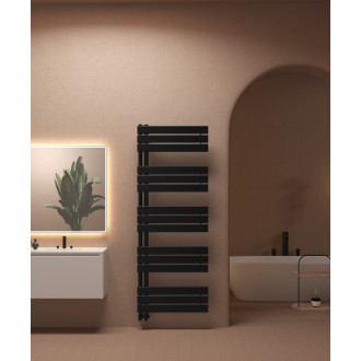CERANO - Kúpeľňový radiátorový set Theo - ústredné vykurovanie - asymetrické pripojenie 50 mm - 812W - čierna matná - 1600x500 mm