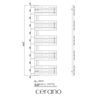 CERANO - Kúpeľňový radiátorový set Theo - ústredné vykurovanie - asymetrické pripojenie 50 mm - 812W - čierna matná - 1600x500 mm