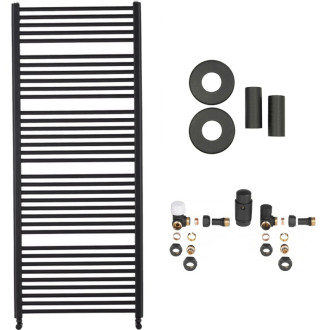 CERANO - Kúpeľňový radiátorový set Alberto - kombinované vykurovanie, termo tyč - bočné jednobodové pripojenie - 900W - čierna matná - 1660x650 mm