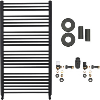 CERANO - Kúpeľňový radiátorový set Alberto - kombinované vykurovanie, wifi tyč - bočné jednobodové pripojenie - 600W - čierna matná - 1180x650 mm