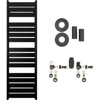 CERANO - Kúpeľňový radiátorový set Arturo - kombinované vykurovanie, termo tyč - bočné jednobodové pripojenie - 600W - čierna matná - 1600x500 mm