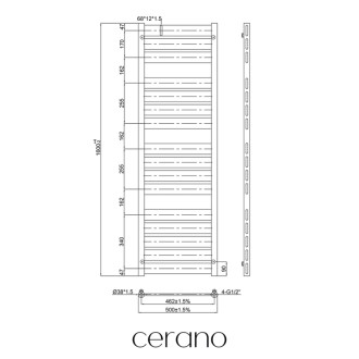 CERANO - Kúpeľňový radiátorový set Arturo - kombinované vykurovanie, wifi tyč - bočné jednobodové pripojenie - 859W - čierna matná - 1600x500 mm