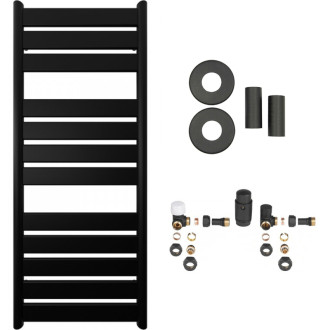 CERANO - Kúpeľňový radiátorový set Arturo - ústredné vykurovanie - bočné jednobodové pripojenie - 644W - čierna matná - 1200x500 mm