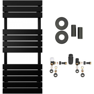 CERANO - Kúpeľňový radiátorový set Claude - kombinované vykurovanie, termo tyč - bočné jednobodové pripojenie - 600W - čierna matná - 1200x500 mm