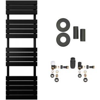 CERANO - Kúpeľňový radiátorový set Claude - kombinované vykurovanie, termo tyč - bočné jednobodové pripojenie - 866W - čierna matná - 1600x500 mm