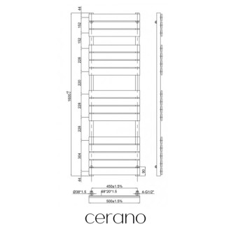 CERANO - Kúpeľňový radiátorový set Claude - kombinované vykurovanie, wifi tyč - bočné jednobodové pripojenie - 866W - čierna matná - 1600x500 mm