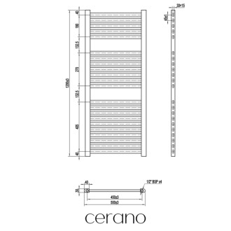 CERANO - Kúpeľňový radiátorový set Donovan - kombinované vykurovanie, wifi tyč - bočné jednobodové pripojenie - 369W - čierna matná - 1200x500 mm
