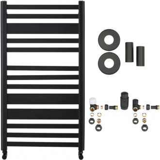 CERANO - Kúpeľňový radiátorový set Enrico - kombinované vykurovanie, wifi tyč - bočné jednobodové pripojenie - 300W - čierna matná - 970x550 mm