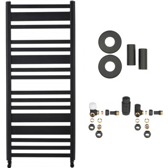 CERANO - Kúpeľňový radiátorový set Enrico - ústredné vykurovanie - bočné jednobodové pripojenie - 559W - čierna matná - 1210x550 mm