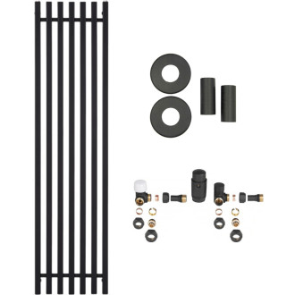 CERANO - Kúpeľňový radiátorový set Francesco - kombinované vykurovanie, termo tyč - bočné jednobodové pripojenie - 600W - čierna matná - 1500x390 mm
