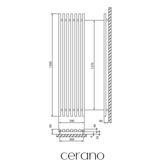 CERANO - Kúpeľňový radiátorový set Francesco - kombinované vykurovanie, termo tyč - bočné jednobodové pripojenie - 872W - čierna matná - 1500x390 mm