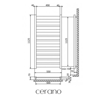 CERANO - Kúpeľňový radiátorový set Marco - ústredné vykurovanie - bočné jednobodové pripojenie - 816W - čierna matná - 1125x550 mm