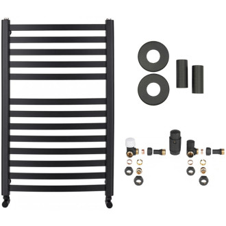 CERANO - Kúpeľňový radiátorový set Paolo - kombinované vykurovanie, termo tyč - bočné jednobodové pripojenie - 300W - čierna matná - 850x550 mm