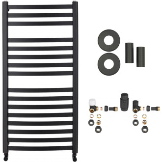 CERANO - Kúpeľňový radiátorový set Paolo - ústredné vykurovanie - bočné jednobodové pripojenie - 604W - čierna matná - 1090x550 mm