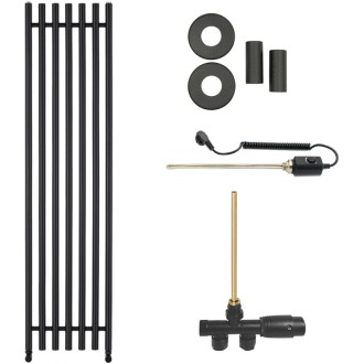 CERANO - Kúpeľňový radiátorový set Valerio - kombinované vykurovanie, termo tyč - bočné jednobodové pripojenie - 600W - čierna matná - 1560x390 mm