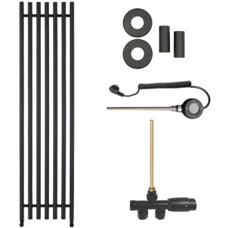 CERANO - Kúpeľňový radiátorový set Valerio - kombinované vykurovanie, wifi tyč - bočné jednobodové pripojenie - 600W - čierna matná - 1560x390 mm