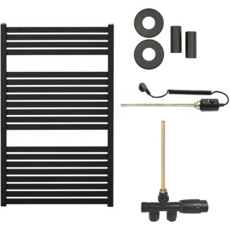 CERANO - Kúpeľňový radiátorový set Vincenzo - kombinované vykurovanie, termo tyč - bočné jednobodové pripojenie - 300W - čierna matná - 970x600 mm