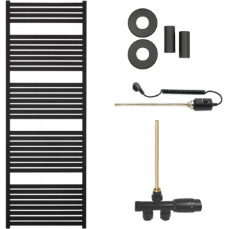 CERANO - Kúpeľňový radiátorový set Vincenzo - kombinované vykurovanie, termo tyč - bočné jednobodové pripojenie - 600W - čierna matná - 1690x600 mm