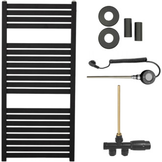 CERANO - Kúpeľňový radiátorový set Vincenzo - kombinované vykurovanie, wifi tyč - bočné jednobodové pripojenie - 300W - čierna matná - 970x450 mm