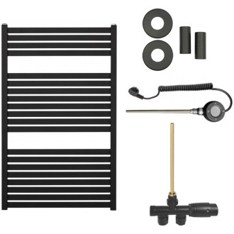 CERANO - Kúpeľňový radiátorový set Vincenzo - kombinované vykurovanie, wifi tyč - bočné jednobodové pripojenie - 300W - čierna matná - 970x600 mm