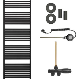 CERANO - Kúpeľňový radiátorový set Vincenzo - kombinované vykurovanie, wifi tyč - bočné jednobodové pripojenie - 600W - čierna matná - 1690x600 mm