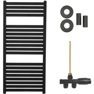 CERANO - Kúpeľňový radiátorový set Vincenzo - ústredné vykurovanie - bočné jednobodové pripojenie - 300W - čierna matná - 970x450 mm