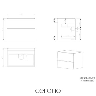 CERANO - Doska pod umývadlo Navira Slim - 141x46, 5x1, 8 cm - skrinka Carole 69 cm - čierna matná - konzola čierna