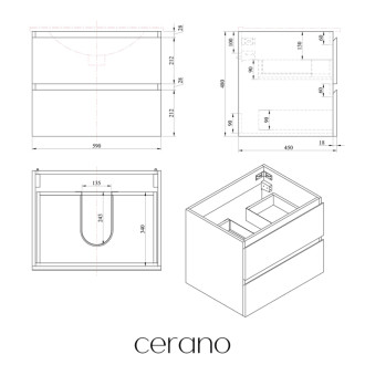 CERANO - Doska pod umývadlo Navira Pro - 121x46,5x3,6 cm - skrinka Carole 59 cm - biela matná - konzola čierna