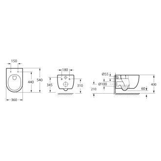 GLANZ závesná WC misa, Vortex Rimless, 36x52, 5cm, biela